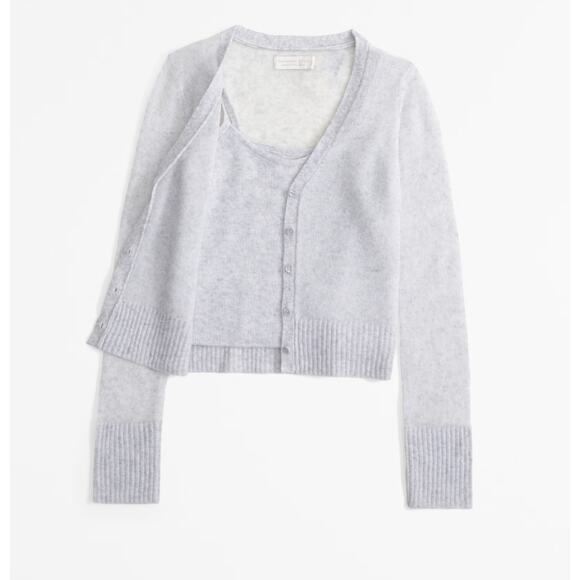 ABERCROMBIE & FITCH Merino Wool Blend Tank & Cardigan Set Size L Heather Grey - Picture 1 of 13
